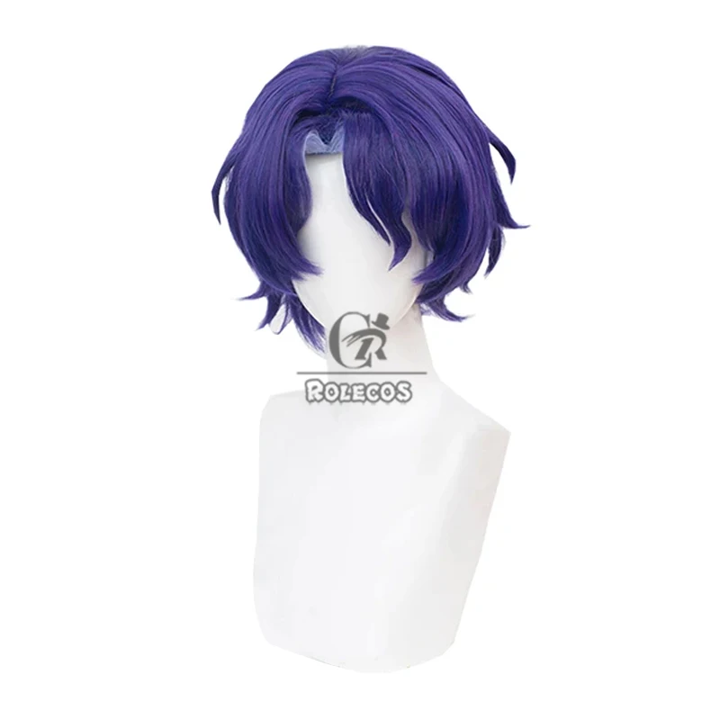 ROLECOS-Perucas Cosplay do Dr. Ratio, peruca curta mista roxa para homens, cabelo sintético resistente ao calor, trilho Star Game Honkai, 35cm