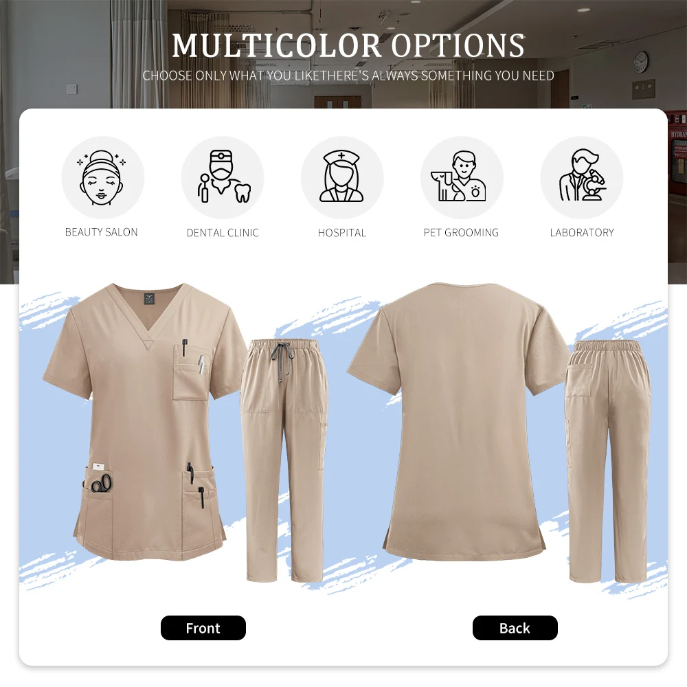 Ensemble d'infirmière médicale de clinique pour animaux de compagnie, uniformes chirurgicaux multicolores unisexes pour dentiste, vêtements de travail pour esthéticienne, combinaison de gommage pour médecin et infirmiè
