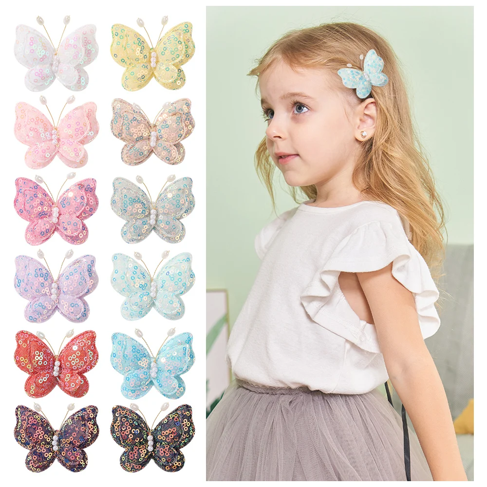 48pc/lot New Sequin Butterfly Bow Baby Hair Clips Girls Bowknot Hairpins for chirdren Hair Accessories Kid Barrettes Headwear