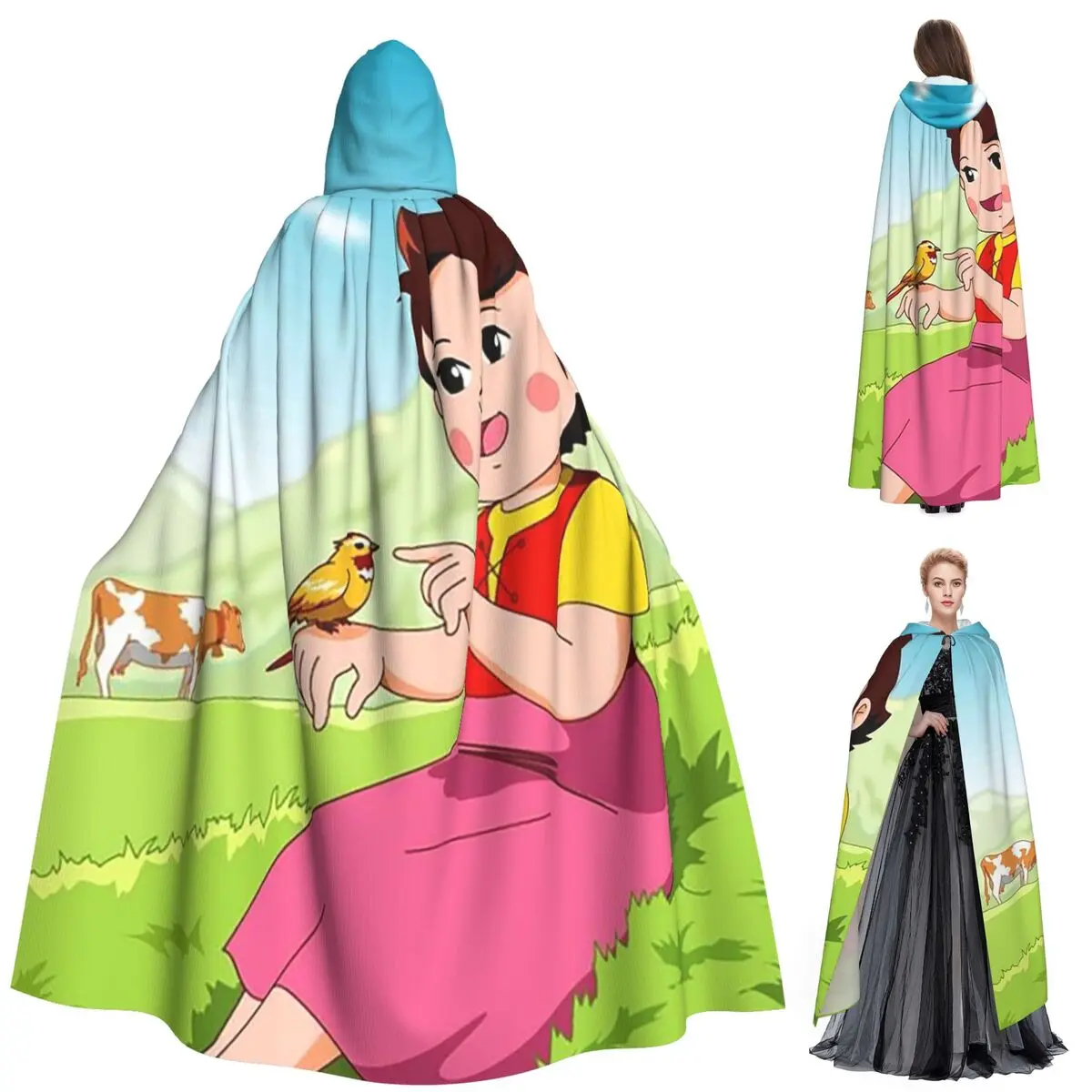 Heidi Capa larga con capucha Disfraz medieval de bruja Capa de cosplay HalloweenVampiro Adulto Unisex