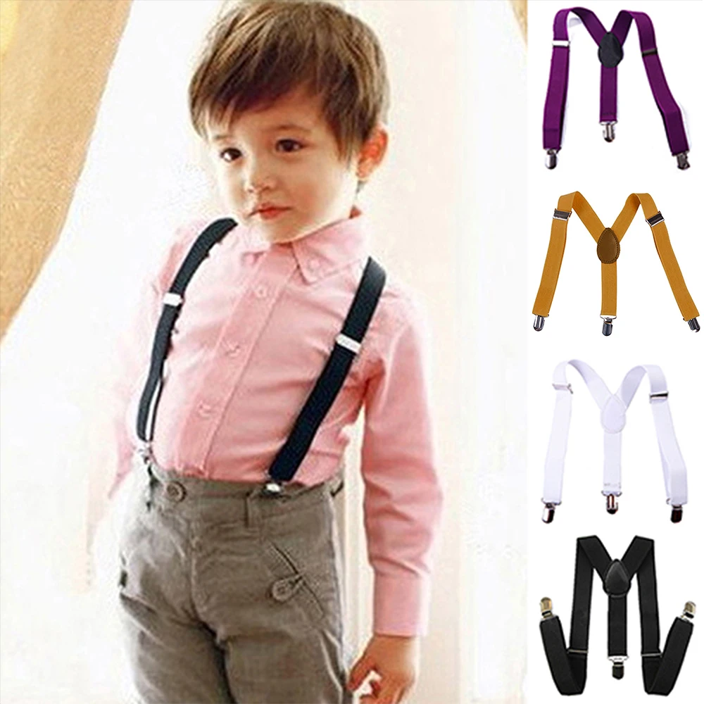 Solid Color Kids Suspenders Clip-on Straps Adjustable Elastic Y-Back Brace Children Boy Girl Braces Baby Wedding Tie Accessories