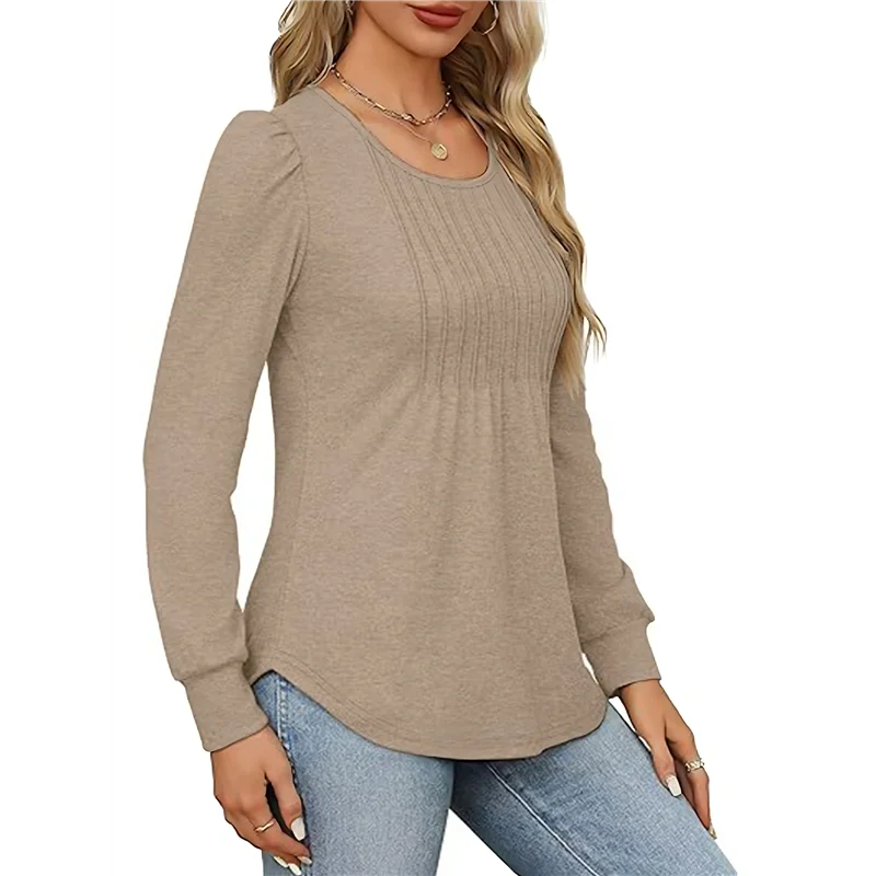 ASDS-Camicette a tunica a maniche lunghe a sbuffo da donna Camicette girocollo pieghettate Camicie eleganti casual larghe invernali e primaverili