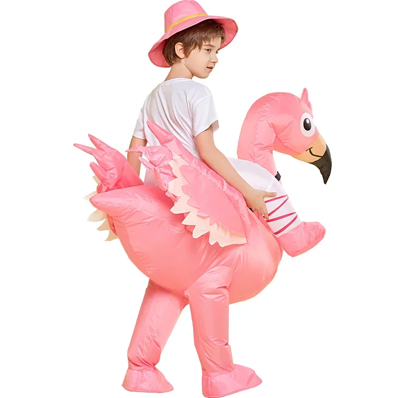 Funny Kids Riding On Flamingo Inflatable Costumes Anime Fancy Dress Party Halloween Cosplay Costume for Adult