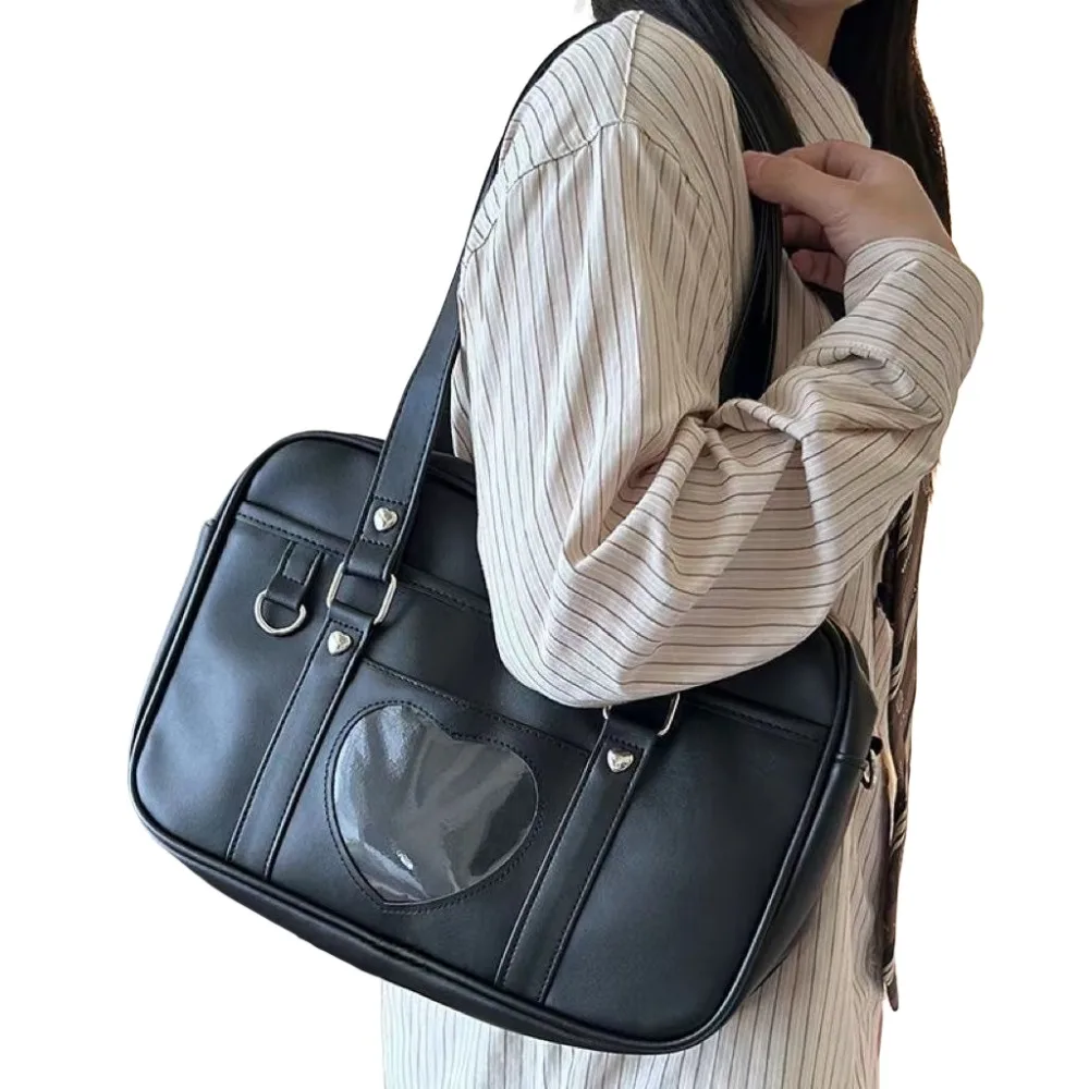 

Large Capacity JK Uniform Shoulder Bag PU Leather Love Heart Underarm Bag Handbag Crossbody Bag Messenger Bag Shopping