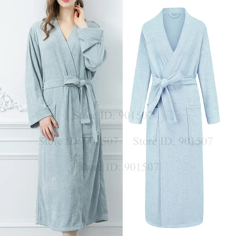 Loose Homewear Couple Kimono Robes blue Shower Bathrobe Four Seasons Wear Sleepwear Loungewear Lady Solid Color Nightgown