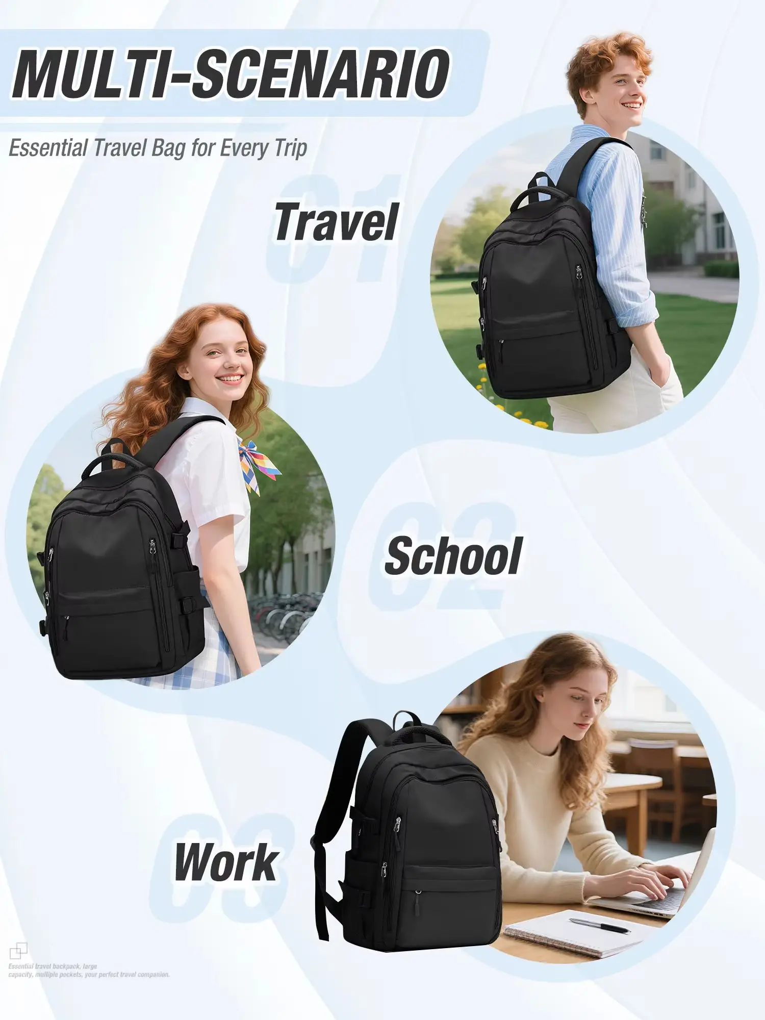 Ransel Kasual Ringan, Ransel Laptop 15,6 Inci, Ransel Sekolah Kampus Perguruan Tinggi untuk Wanita Pria, Tas Buku Multipocket Lucu untuk Anak Perempuan