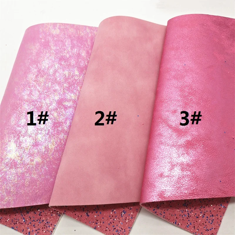 Double Sides Leather Pink Glitter Leather Matching with Suede Leather Iridescent Faux Leather for DIY Craft 8.2