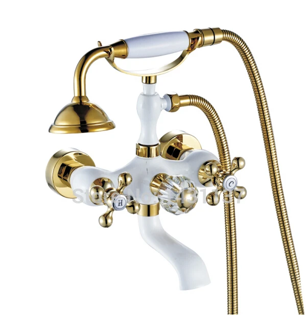 Vidric Fashion luxury high quality brass gold and white wall mounted bath and shower faucet set exposed B&S faucet set