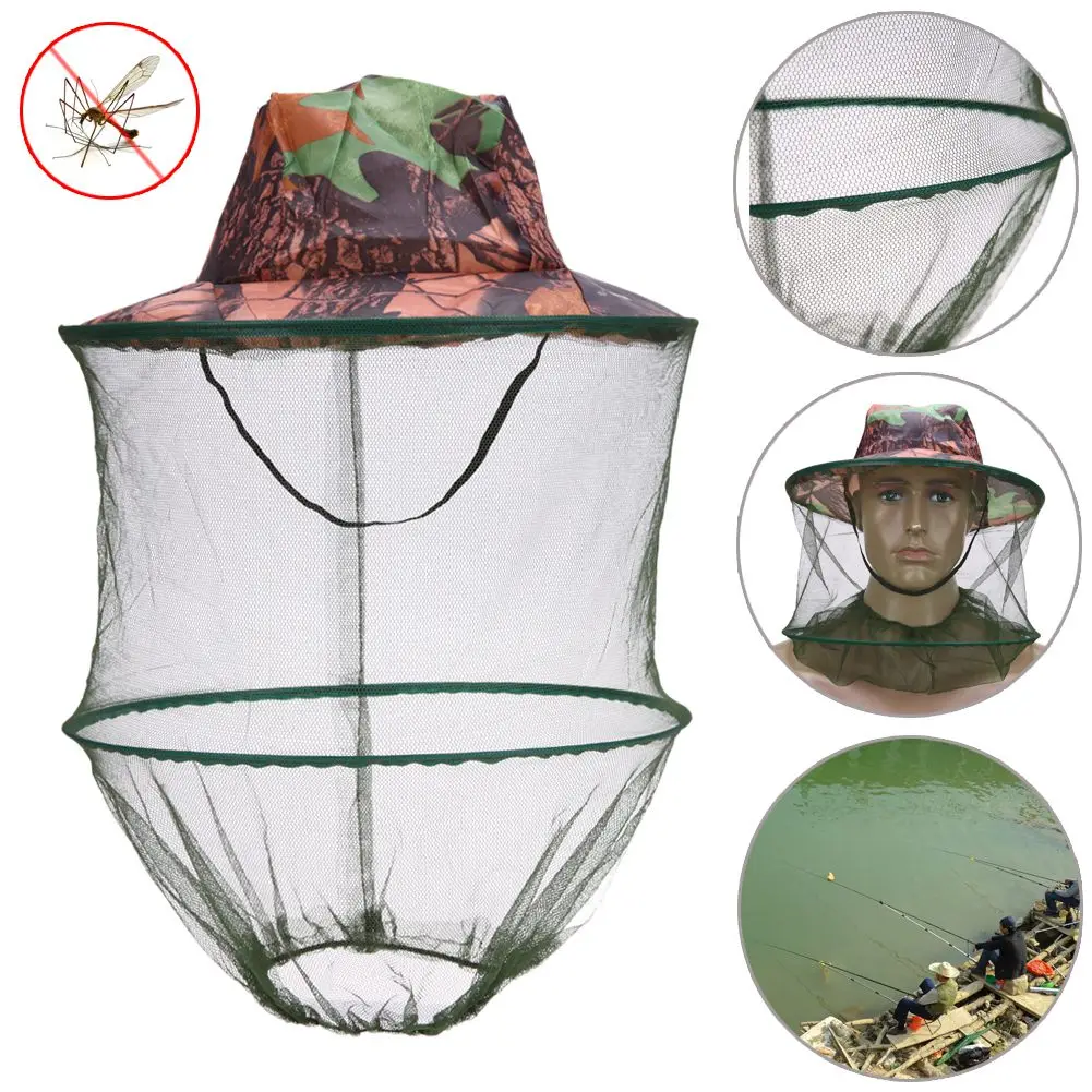 Sombrero de pesca de camuflaje para mantener los insectos, mosquitera, gorro de prevención, gorra de pesca de malla, sombrilla para exteriores, cubierta para el cuello solitario