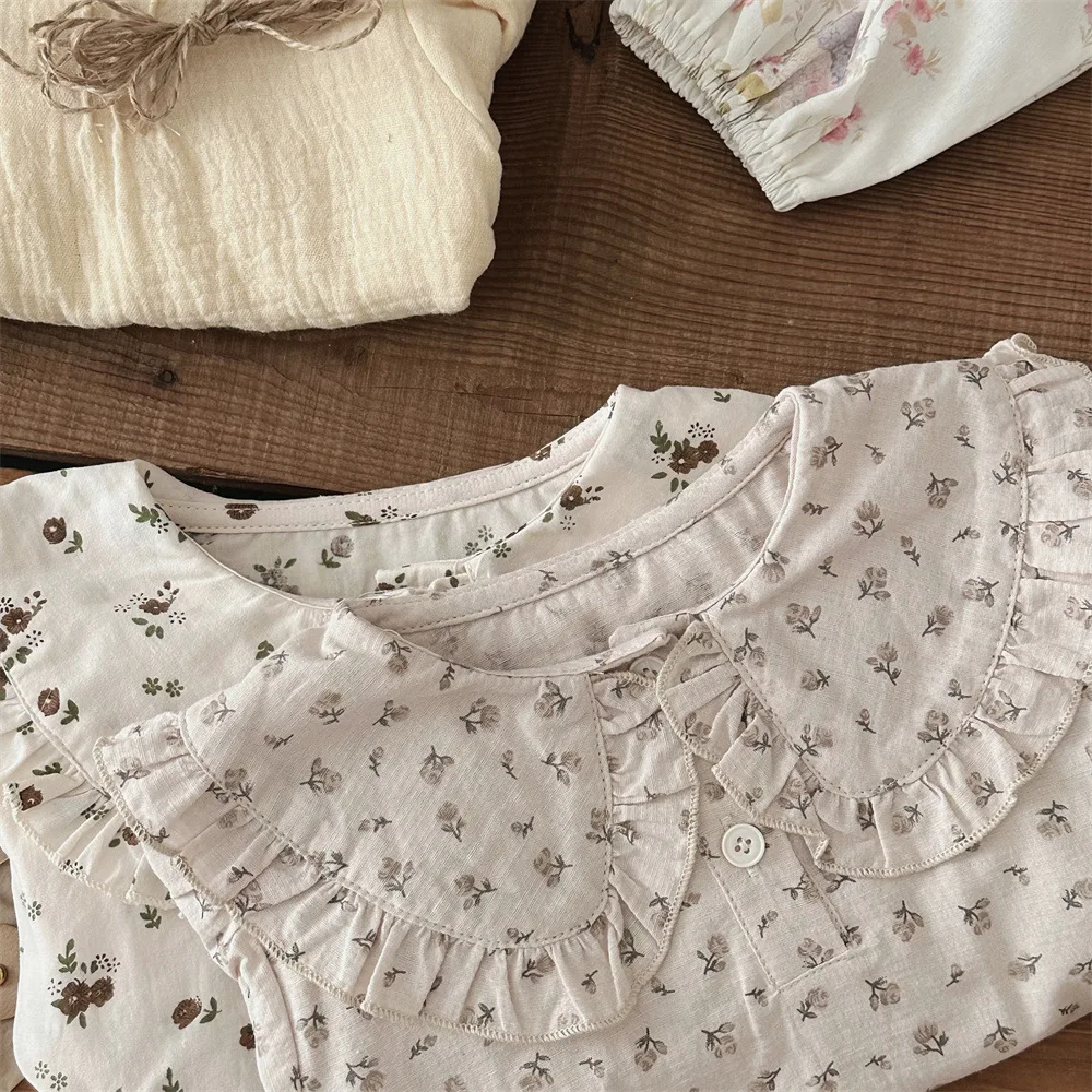 Ins Long Sleeve Peter pan Collar Floral Infant Baby Girl Blouse Solid Casual Base Shirt for Newborns Autumn Baby Girl Outwear