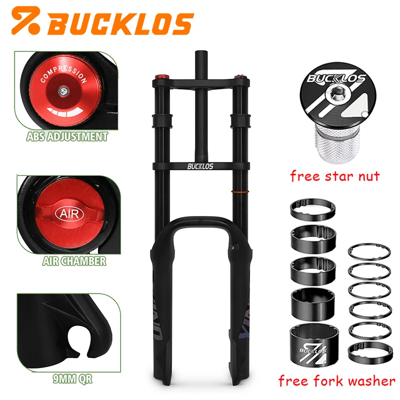 BUCKLOS 20*4.0 Fietsvork Dubbele Schouder E-Bike Vork 9*135mm 20 Strand Sneeuw Fiets Vorken 4.0 Band BMX Vorken 180mm Trave
