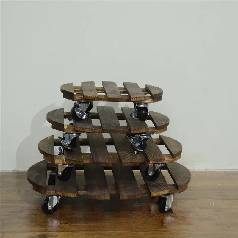 

Round Universal Wheel Flower Pot Wooden Stand Flower Pot Base With Wheels Allows You To Easily Move The Potted Plants-New