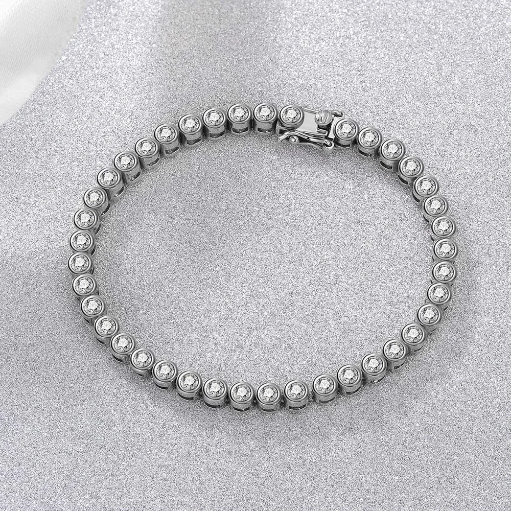 2/3mm Gra Certified Moissanite Tennis Bracelet for Women 925 Sterling Silver Round Bubble Bezel Setting Diamond Bracelets Bangle