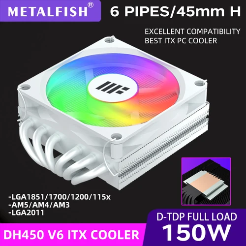 METALFISH-enfriador de CPU de perfil bajo DH450, 45mm, 6 heatpipes, radiador de CPU ITX, ventilador PWM de 9CM, para LGA 1700 1200 2011 AM4 AM5