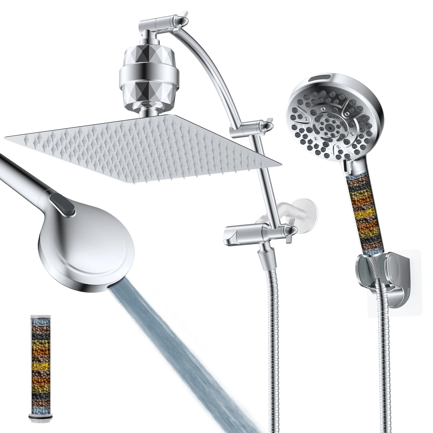 

Комбинированная насадка для душа с фильтром и дождевой насадкой, ручная насадка для душа высокого давления с 16-дюймовым регулируемым дуговым удлинителем