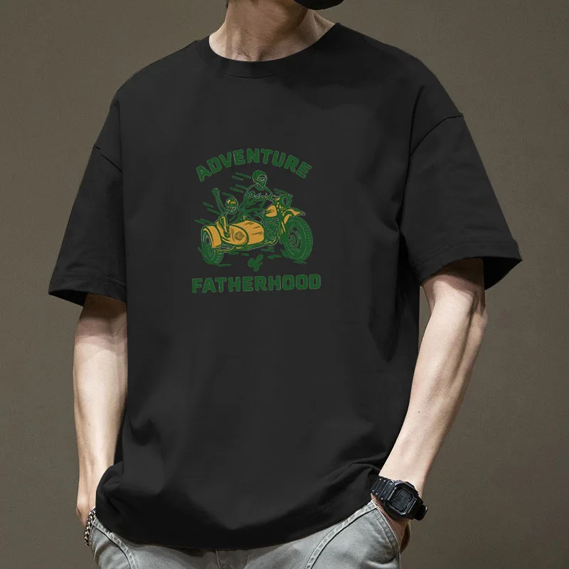 

Новый дизайн продукта, мужской летний топ из чистого хлопка с короткими рукавами, свободный принт с круглым вырезом, универсальный молодежный велосипедный топ