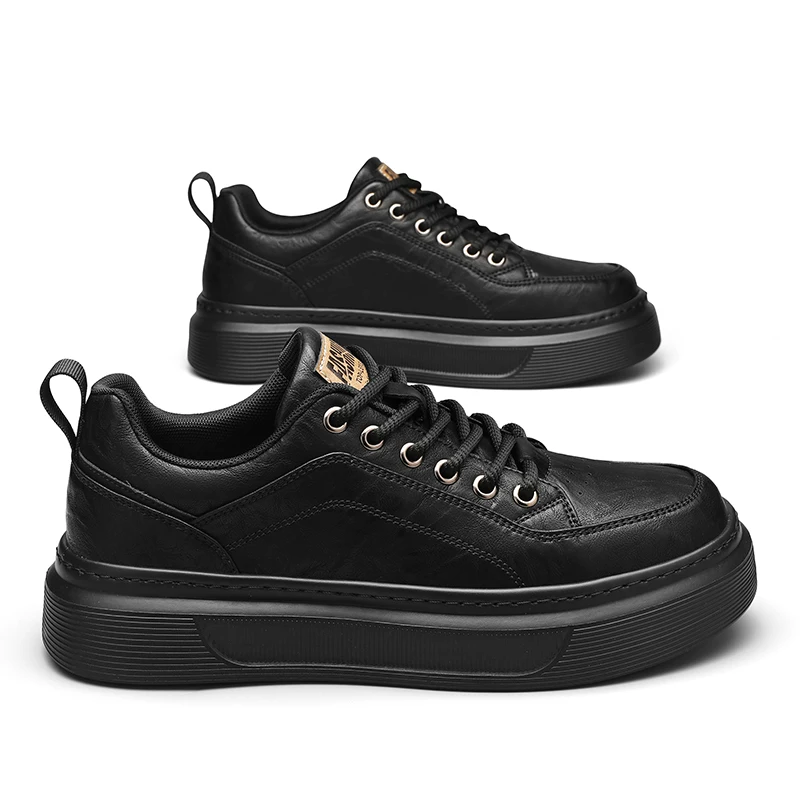 

New Men's Leather Casual Shoes Fashion Waterproof Men Working Shoes Non-Slip Thick Soled Vulcanized Shoes Designer Men Sneakers