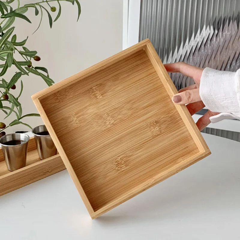 Japanese Rectangular Wood Storage Tray Kitchen Breakfast Dinner Plate Restaurant Party Bread Fruit Cake Food Serving Tray Decor