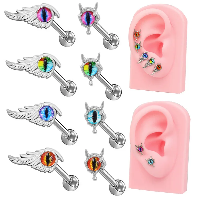 Fashion Feather Eye Ear Nails Devil Piercing Ear Bone Nails Piercing Accessories Factory Straight Delivery