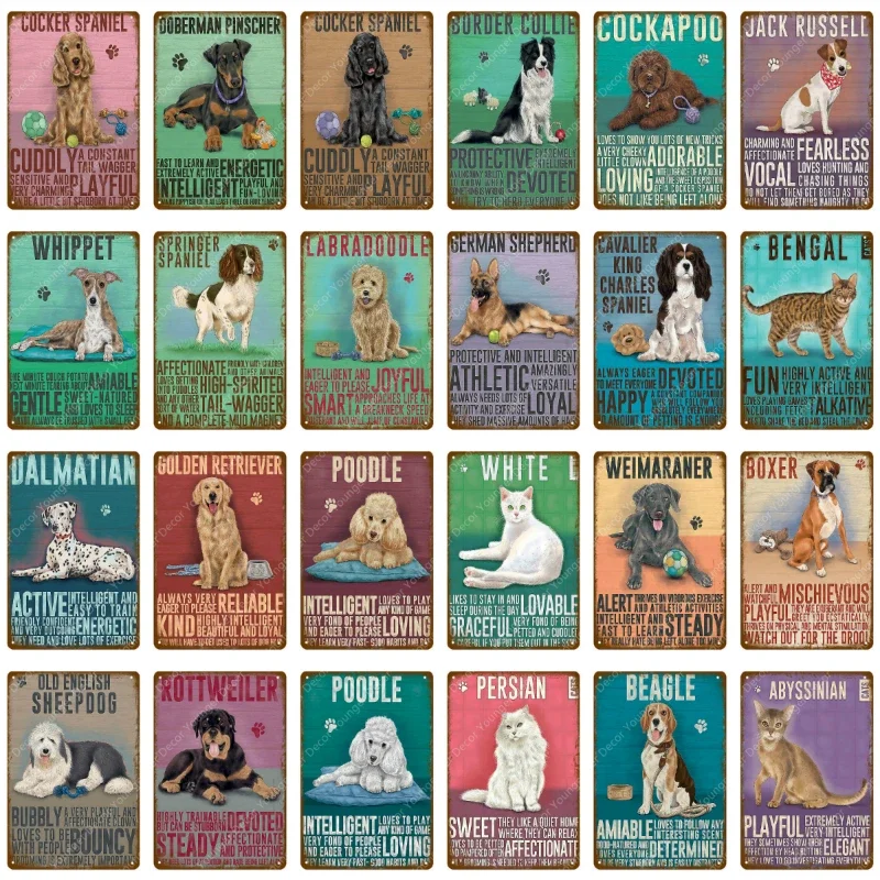 Animal Dog Cat Vintage Metal Poster Home Decor Retro Tin Sign For Pub Bar Club Decorative Plate Poodle Wall Plaque