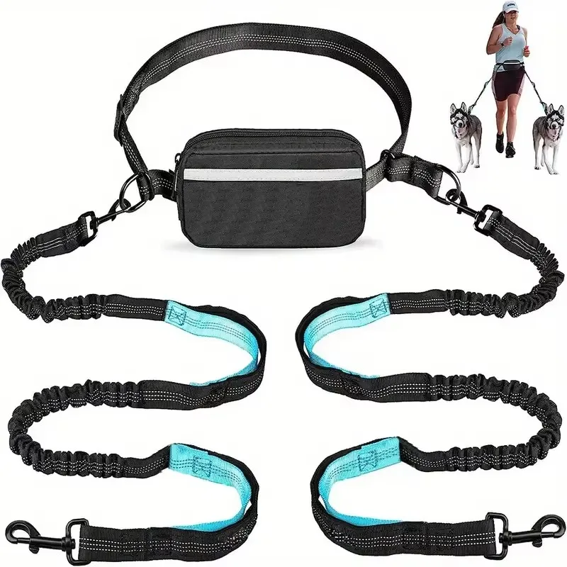 Free Dog Leash with Zipper Pouch, Dual Padded Handle Running Leash for Medium and Large Dog Retractable Bungee Waist Dog Leash
