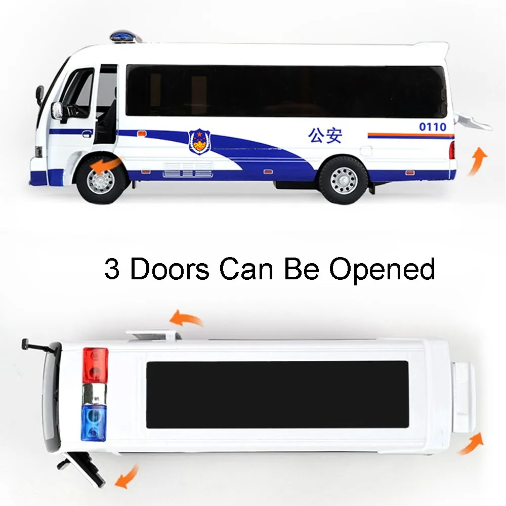 1:32 Coaster Politieauto Legering Diecast Model Speelgoedauto's 3 Deuren Geopend Geluid Licht Trek Zakelijk Voertuig Speelgoedcadeaus voor Kind