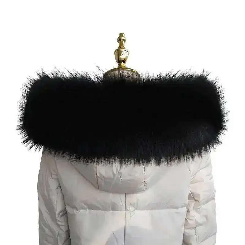 Luxury Winter 100% Real Raccoon Fur Collar Women Neck Warm Furry Fur Scarves Female Long Coat Hood Straight Collar Large Shawls