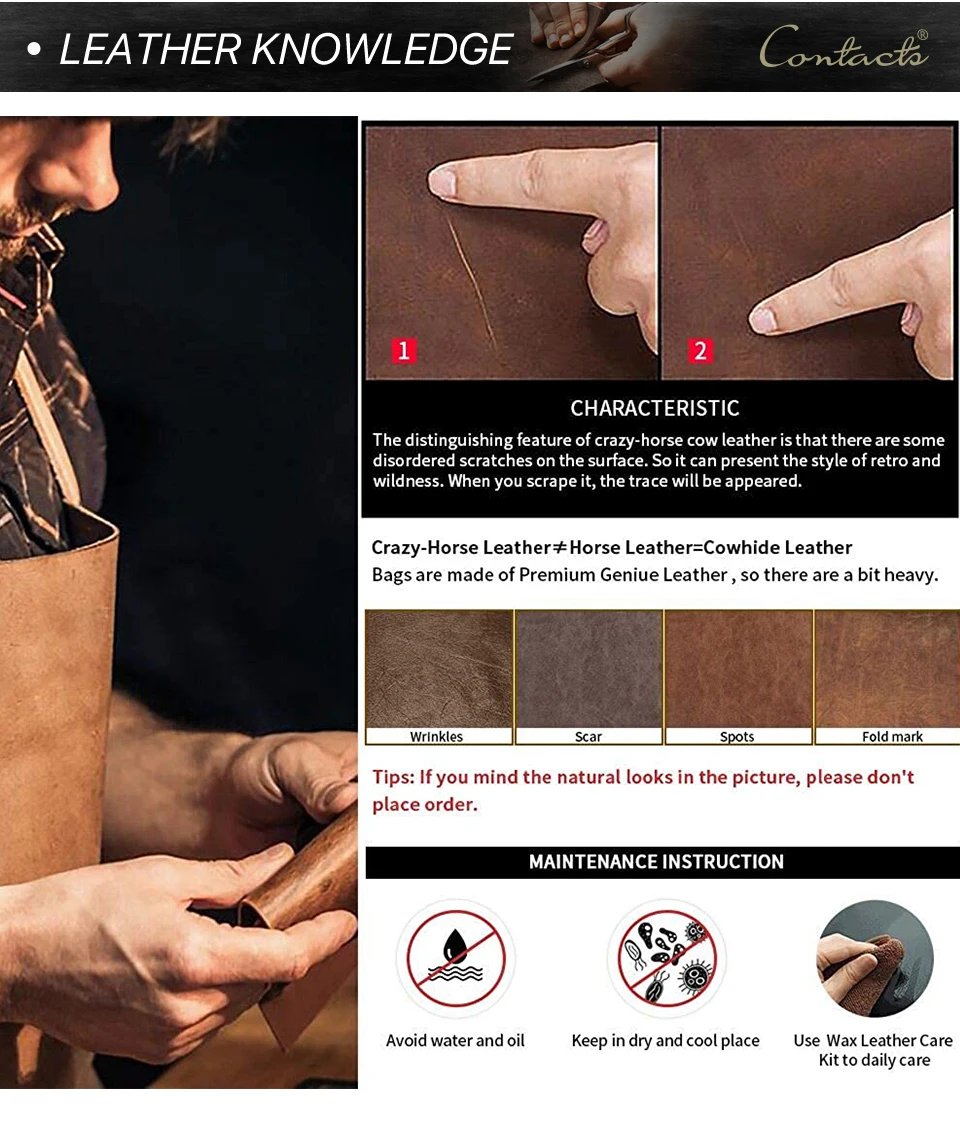 CONTACT'S Sling-Umhängetaschen aus echtem Leder für Herren, Vintage-Umhängetasche, Umhängetasche für Herren, Reisetasche für 8,3 Zoll iPad Mini – Detail 14