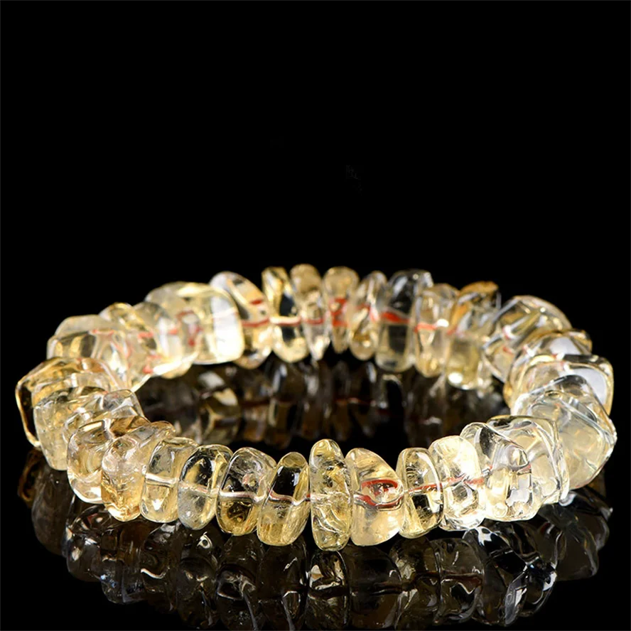 Yellow Citrine Freeform Gemstone Bracelet, Irregular Raw Crystal Elastic Handband for Women Man Crystal Bracelet Gift view 4