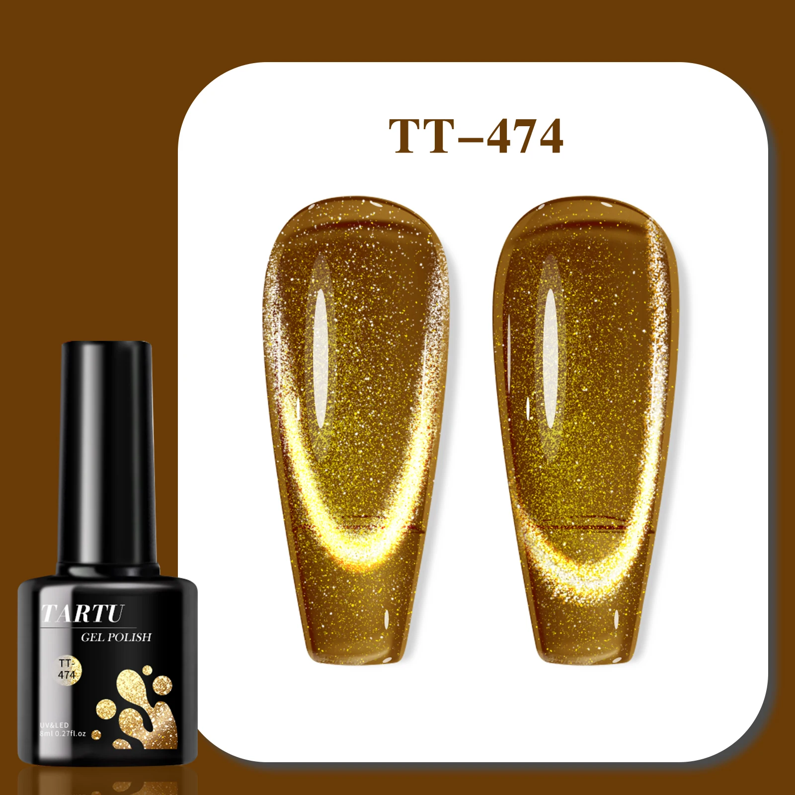 8ml Marrone Cat Eye Gel Smalto per unghie Infuso LED/UV Glitter a lunga durata Paillettes Glitter olografici Nail Art Home Salon Manicure