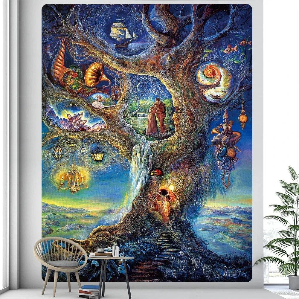 Forest Psychedelic Scene Moon Home Decoration Tapestry Mushroom Butterfly Elf Background Cloth Hippie Bohemian Wall Hanging
