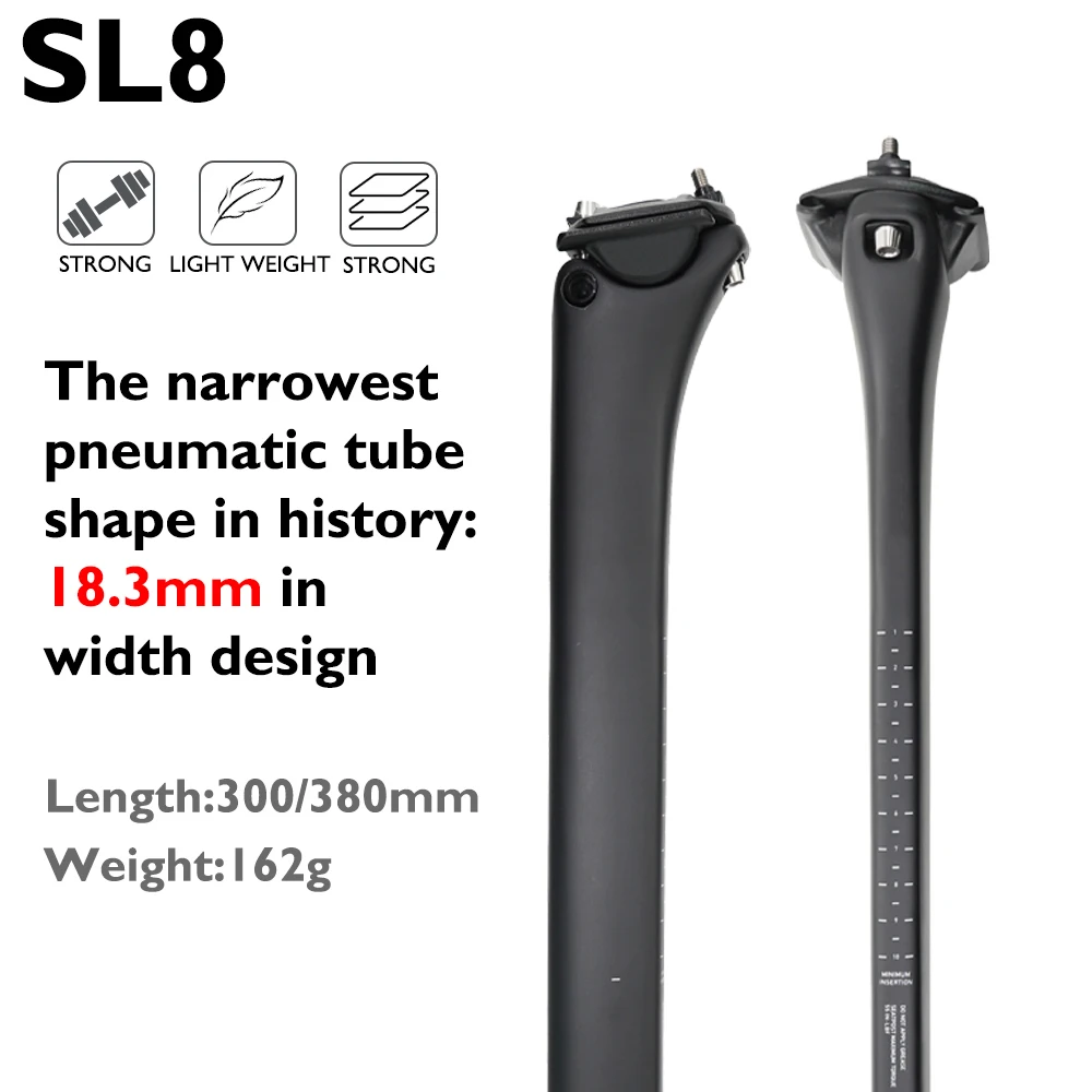 

S-W Black Carbon Seatpost, Ultralight Road Seatpost, for SL8 Series, 300mm-380mm, Matte, 15mm Offset, Internal Battery Holder