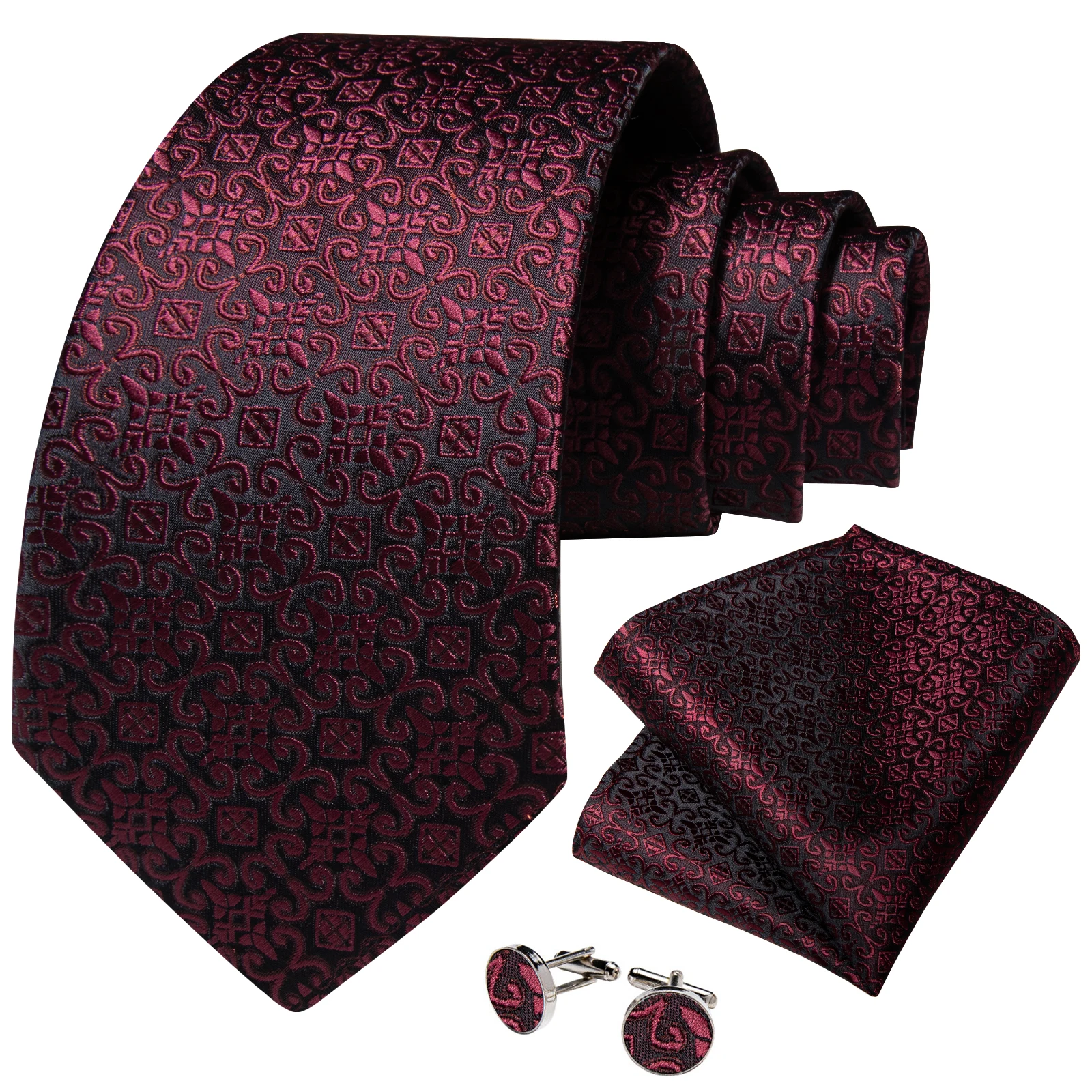 Corbata de seda de Graffiti rojo para hombre de boda, gemelos de pañuelo de 8cm, accesorios de fiesta de negocios, venta al por mayor