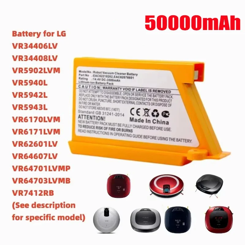 Robot Vacuum Cleaner Battery 5000mAh 3500mAh for LG VR6270LVB,VR6270LVMB,VR63455LV,VR6370LVM,VR64604LV,EAC60766103,EAC62218205