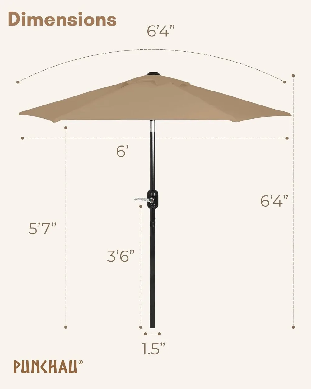6FT Outdoor Patio Umbrella, Easy Crank Open & Push Button Tilt, UV Resistant, Fade Proof, Market Umbrella for Garden, Deck, Beach