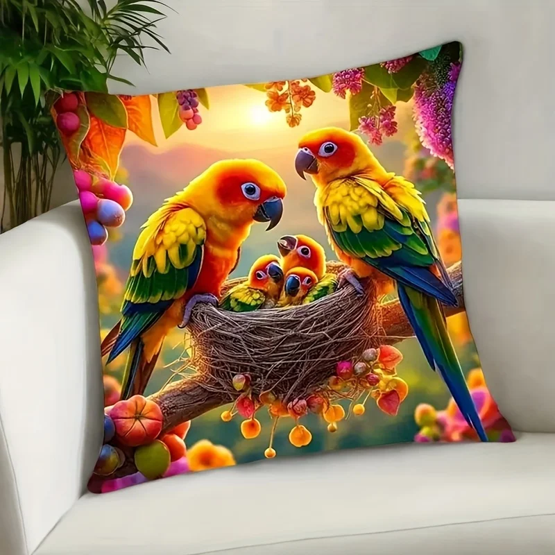 Tropical Parrot Nest Pillowcase Cushion Cover Throw Pillow for Home Decor Vivid Macaw Print 45x45cm Living Room Art