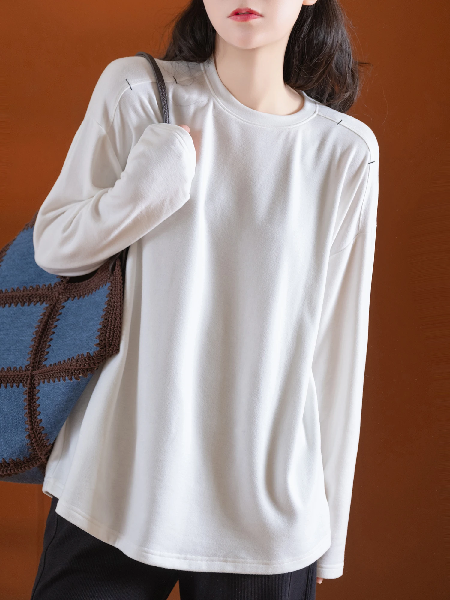 

Женская футболка свободного кроя с длинным рукавом, круглым вырезом, двусторонней отделкой на плечах, с узлом, повседневная, дышащая, комфортная