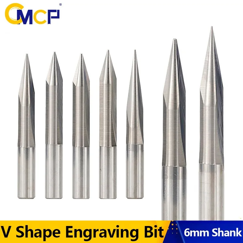 

CMCP 0.3-1.0mm V Shape Engraving Bit 15-30 Degrees 2 Flutes Straight Milling Cutter 6mm Shank CNC Carving Bit For Acrylic PVC