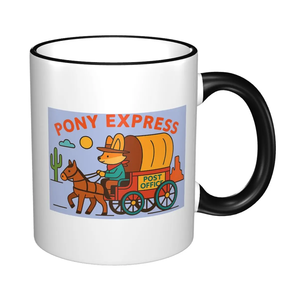 Pony Express Fox Cowboy Mail Wagon Design Mug Funny Ceramic Coffee Cups Tea Mugs Milk Cup Drinkware Gift for Friends