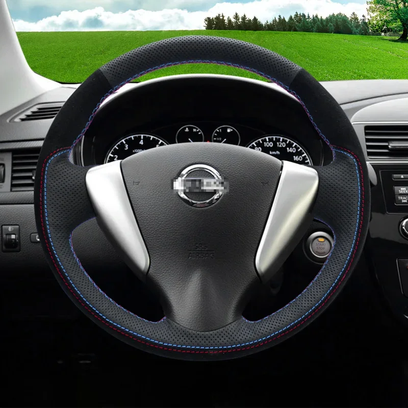 For Nissan Bluebird Livina Tiida Teana Terra Qashqai X-TRAIL Customize Leather Hand Sewn Car Steering Wheel Cover DIY Cover