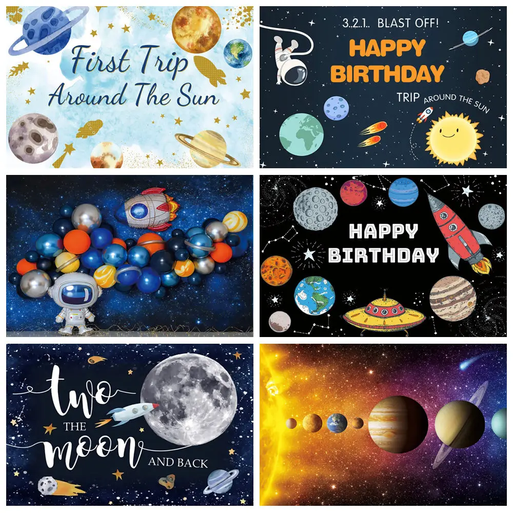 

Outer Space Universe Astronaut Backdrop Kids Birthday Party Baby Shower Decor Rocket Galaxy Planet Photography Background Custom