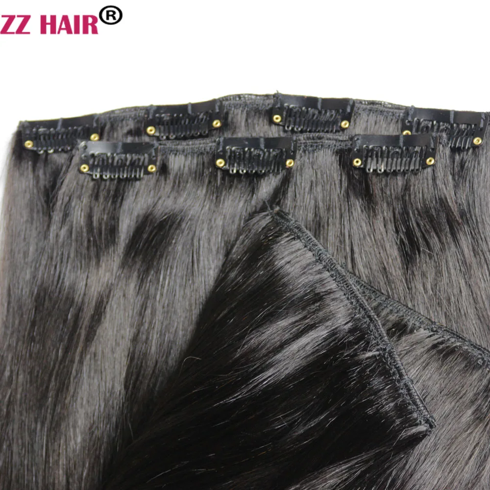 ZZHAIR مقاطع في 100% وصلات شعر بشري 16 "-24" آلة صنع شعر ريمي 6 قطعة مجموعة 100 جرام-120 جرام كامل الرأس مستقيم طبيعي #2