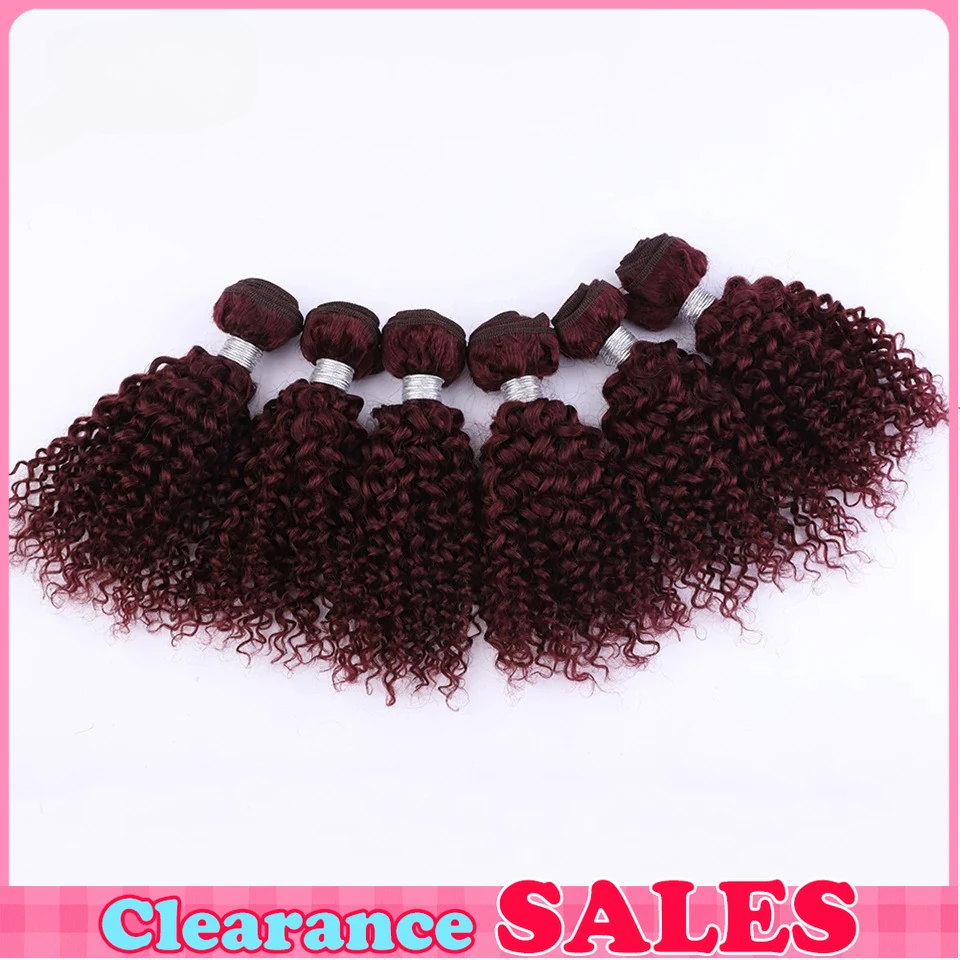 Peruvian Kinky Curly Human Hair Bundles 6Pcs  99J Jerry Curly Human Hair Extensions Topper Woman 100% Remy Human Hair Bundles