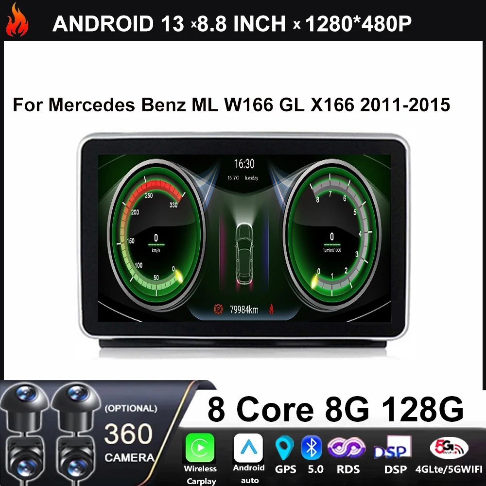 For Mercedes Benz ML W166 GL X166 2011-2015 Car Radio Multimedia Player Wireless Carplay Wired Auto Android 13 GPS Navigation