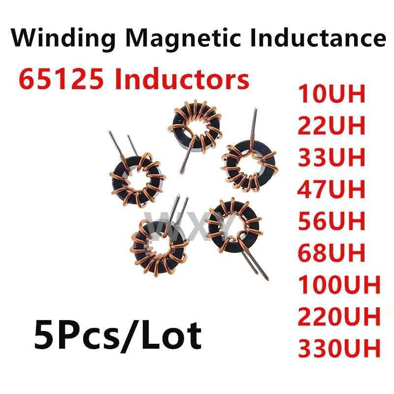 5Pcs Toroid core Inductors 65125 Winding Magnetic Inductance 10/22/33/47/56/68/100uh220uH Iron Gauge Aluminum Magnetic Ring Coil