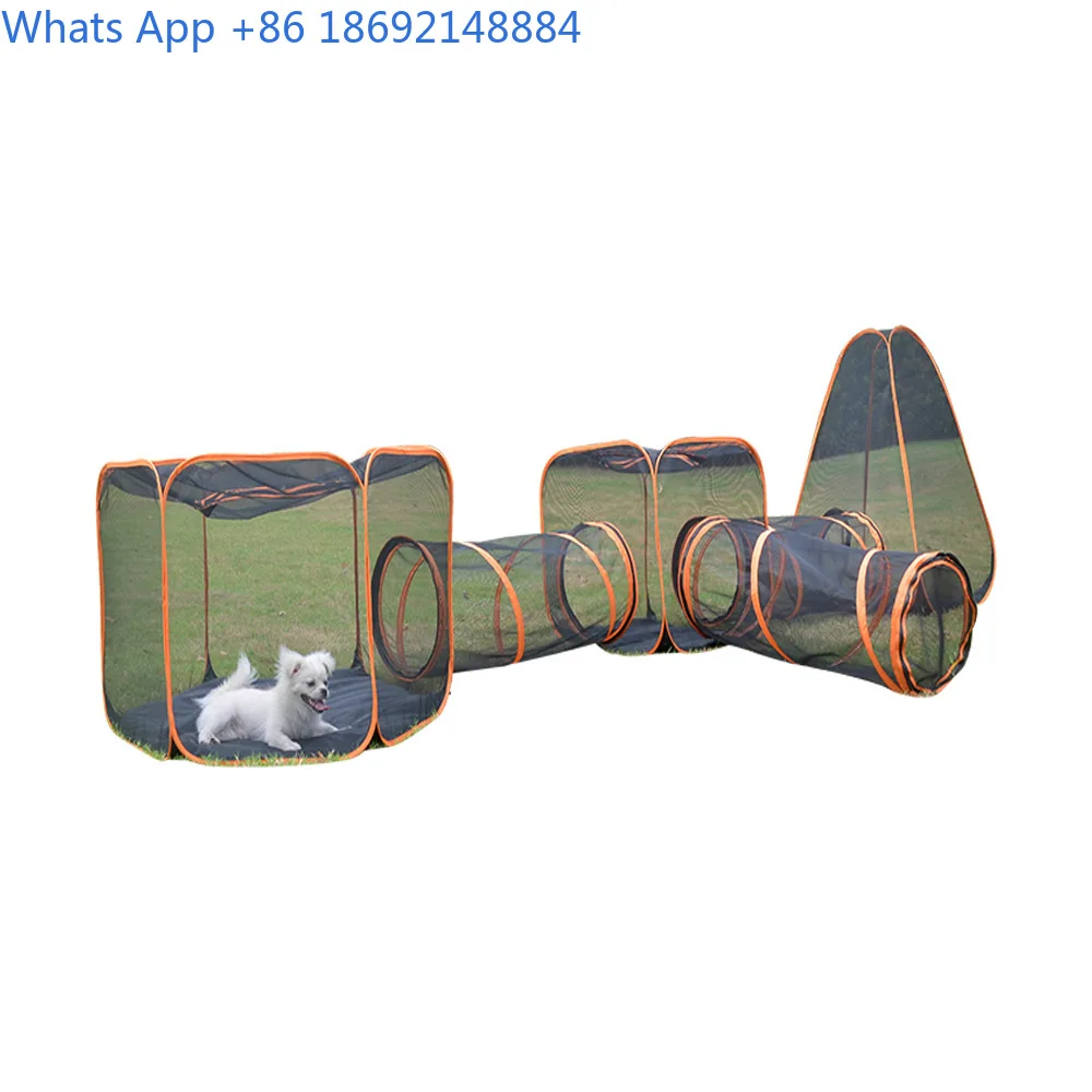 Foldable Pet Playpen for Dogs and Cats Outdoor Enclosure with Game Tunnel