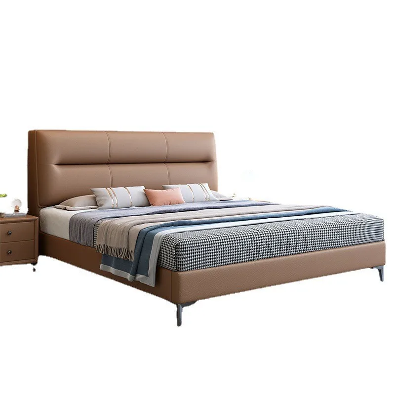 

Modern leather bed, master bedroom wedding room simple double leather soft bag bed