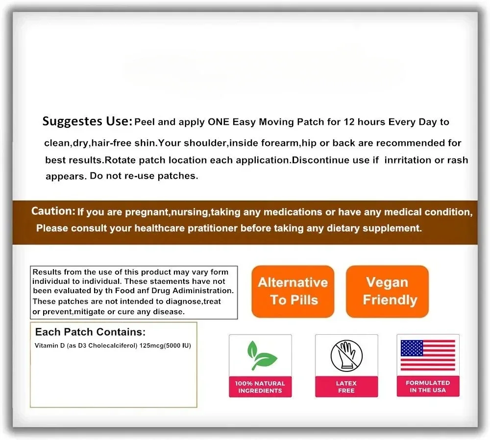 30 Patches Vitamin D3 + K2 Transdermal Patches Promotes Bone , Helps Support Immune System