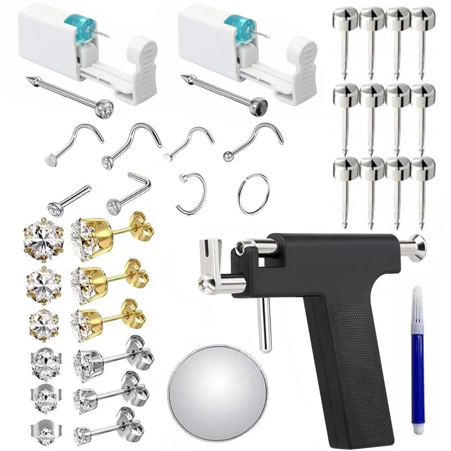 Professional Ear Piercing Gun Kit with Earrings Studs,2PCS Self Nose Piercing Gun and 8pcs Nose Rings