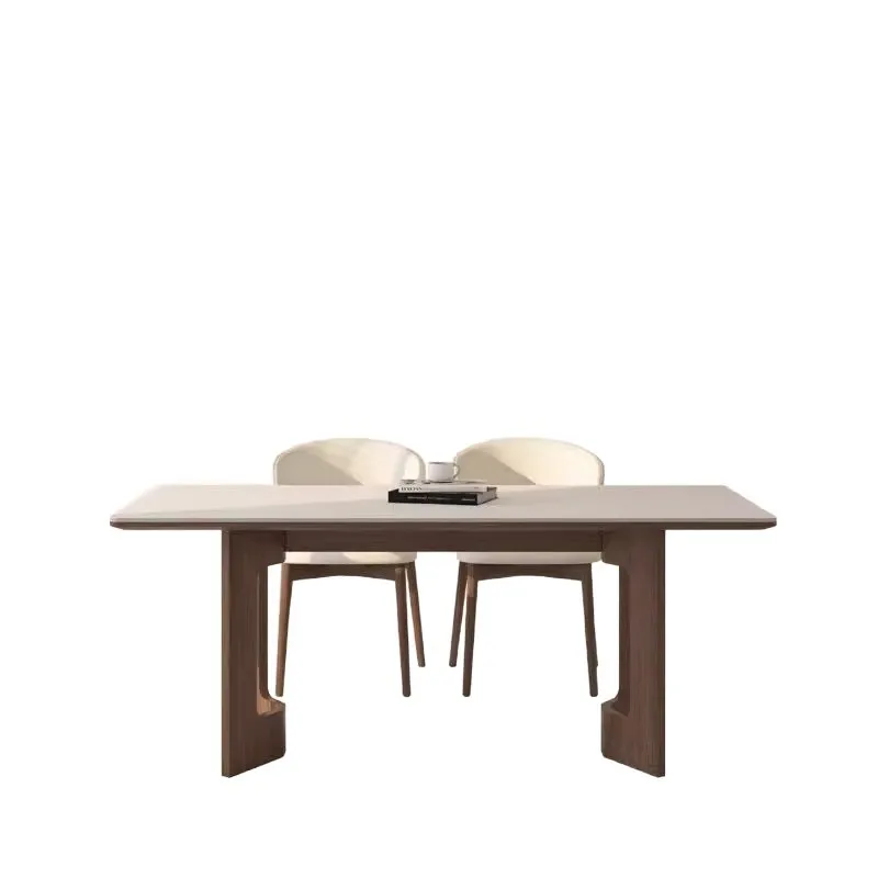 

Solid wood rock slab dining table Household rectangular cream medium and ancient style high-end full care small apartment